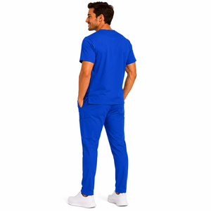 Wholesale Men Scrub <b>Set</b> Elastic Stretch V-Neck Short Sleeve Top Cargo Pants Medical Uniform Hospital Work Attire Men Scrub <b>Set</b> - Product Image 6