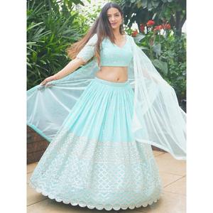 <b>Enchanting</b> Sky-Blue Sequins Georgette Designer Lehenga Choli - Product Image 6