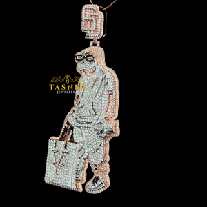 Iced Out Moissanite Anhänger Roségold Hip Hop Affen-Einkaufstaschen-SD-Topper Micro Paved Halsketten-Charm für Herren - Product Image 1