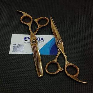 Ensemble de ciseaux professionnels de coiffure pour barbier, en acier inoxydable doré, pour coupe et effilage, à pointe arrondie, pour salon de coiffure - Product Image 1