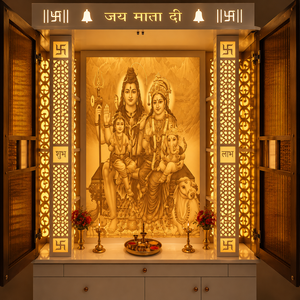 Modern Acrylic Handmade Pooja <b>Mandir</b> Storage Drawers LED Lighting Openable Glass Doors Jai Mata Di Design Home Temple Diwali - Product Image 3