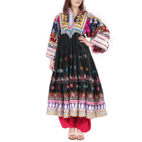 Tenue ethnique traditionnelle afghane Kuchi en mousseline de soie, longue, faite à la main, brodée, perlée, appliquée, respirante, lavable, tribale