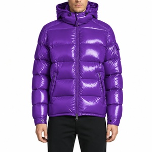 <b>Men's</b> <b>Purple</b> Hooded Puffer Jacket Solid Color Polyester Filled Windproof Zipper Closure Casual Winter Wear Regular Fit Front - Product Image 1