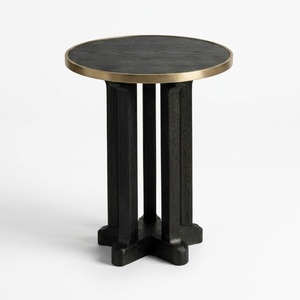 Indian Farmhouse Design Round TOP Side Table With Ribbed Base And Brass Trim For Living Room Furniture - Product Image 4