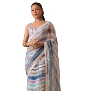 Magnifique collection de sari en soie Georgette mono print ban-glory pour femme - Product Image 1