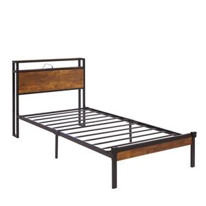 Base letto matrimoniale in metallo con testiera e pediera in legno, porta USB e funzione stabilizzante, non richiede rete a molle, con contenitore - Product Image 5