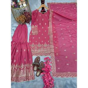 Pure Heavy Simar Georgette Top & Plazzo Dupatta Set pour femme pour la fête - Product Image 1
