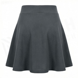 Jupe courte trapèze pour femme, taille élastique, tricotée, couleur unie, style décontracté, mélange doux de coton et élasthanne, toutes saisons - Product Image 2