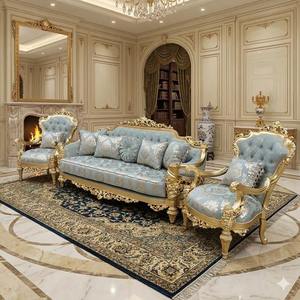 Luxury Traditional Solid Wood Royal Sectional <b>Sofa</b> Set Tufted Convertible <b>Foam</b>-Filled Hand-Carved Crown Detailing for Living - Product Image 2