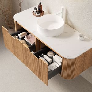 Mobile bagno sospeso DINA 48 pollici bianco con lavabo, bordi curvi e 2 cassetti, mobiletto contenitore a strisce - Product Image 2