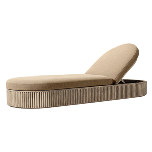 Chaise longue d'extérieur en teck de haute qualité, base courbée cannelée, dossier réglable, résistante aux intempéries, style moderne et minimaliste - Product Image 1