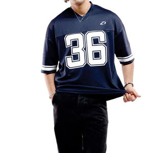 T-shirt de sport respirant Y2K Streetwear col en V bleu marine style maillot de football américain surdimensionné en mesh avec numéro 36 imprimé par sublimation OEM USA - Product Image 6