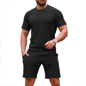 Conjunto de Camiseta y Pantalones Cortos de Algodón Casual para Hombre, Hecho en Fábrica, Color Sólido, Transpirable, Cuello Redondo, Atuendo de Verano - Product Image 2