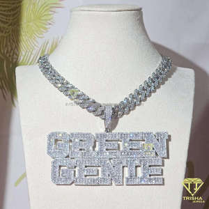 Luxury " Green Genie " <b>Name</b> Pendant <b>Chain</b> Moissanite Diamond Hip Hop Necklace Custom Bling Jewelry For Men - Product Image 1