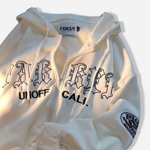 เสื้อฮู้ดดี้โอเวอร์ไซส์ยูนิเซ็กซ์ Foksy สีครีมชมพู พิมพ์ลายตัวอักษร สไตล์ลำลองสำหรับฤดูใบไม้ร่วง เสื้อผ้าสตรีทแวร์ ผ้าถักเฟรนช์เทอร์รี่ ทรงปกติ - Product Image 2