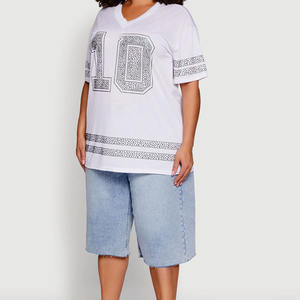 Camiseta de fútbol americano con pedrería para mujer, al por mayor, de poliéster transpirable, cuello en V, estilo urbano, fabricante OEM a granel - Product Image 4