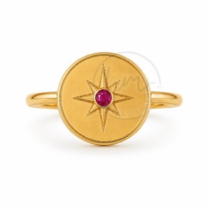 Vintage Starburst Ruby Quartz Gold Plated <b>Statement</b> <b>Ring</b> for Women Celestial Disc <b>Ring</b> Handmade Adjustable Jewelry Gift - Product Image 1