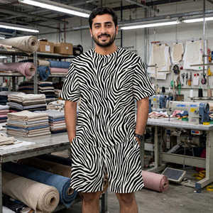 <b>Men</b> Zebra Print Short Sleeve T <b>Shirt</b> set Breathable Knitted Casual O Neck Streetwear Tee Manufacturer Direct Sialkot - Product Image 3