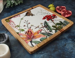 NewlyMade Design Wood Enamel Printed Platter Wooden Platter wooden Tray Enamel Tray Printed Platter at very best wholesale Price - Product Image 1