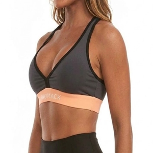 Soutien-gorge de sport premium pour femme, couleur personnalisée, avec col en V et bande contrastante pêche, design bicolore, vêtements de sport - Product Image 3