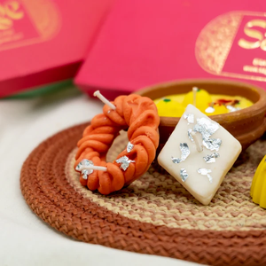 Boîte de bougies Mithai assorties, inspirées des douceurs indiennes, bougies parfumées festives pour le festival Diwali, décoration de fête d'anniversaire et cadeaux - Product Image 3