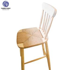 Chaise de bar moderne en bois de frêne massif avec siège tressé à la main pour comptoir de cuisine et bar à domicile - Product Image 6