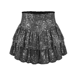Jupe courte sexy en sequins pour femme, taille haute, plissée, mini-jupe brillante métallique, tenue de club, jupes de rave, vente en gros - Product Image 4