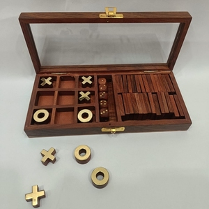 ชุดเกมกระดานไม้ทำมือ ติ๊กแท็กโท โดมิโน คอมโบ พร้อมกล่องเก็บฝาแก้ว ของขวัญเกมครอบครัว ความสนุกคลาสสิกบนโต๊ะ - Product Image 3