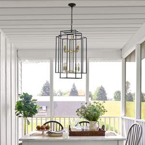 18\" Modern 8-<b>Light</b> Black Gold Geometric Pendant <b>Chandelier</b> Industrial Metal Frame Adjustable Hanging <b>Light</b> for Living Room - Product Image 4