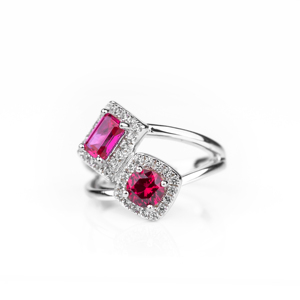 Women's 925 <b>Silver</b> Pink Zircon Halo Cocktail <b>Ring</b> <b>Emerald</b> Cut Round Geometric Gemstone Statement Jewelry - Product Image 4