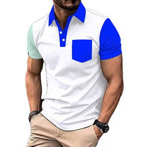 <b>Men's</b> Slim Fit Color Block <b>Polo</b> Shirt Short Sleeve Casual <b>Top</b> With Contrast Collar And Pocket - Product Image 4