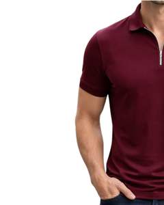 Polo de Algodón Borgoña para Hombre con Cuello de Media Cremallera, Corte Ajustado, Manga Corta, Estilo Casual de Verano, Fabricante OEM, Suministro al por Mayor - Product Image 4