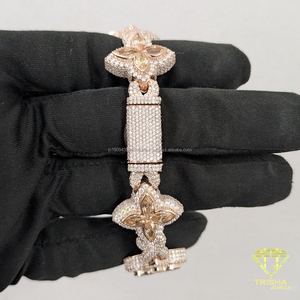 Designer Flower Link Moissanite <b>Bracelet</b> With Brilliant Marquise Stones Fully Iced <b>Infinity</b> Connectors And Bold Jewelry Style - Product Image 3