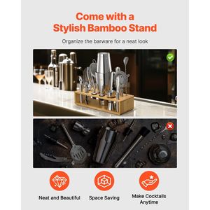 Set da Cocktail in Acciaio Inox 13 Pezzi con Supporto in Bambù, Kit da Barman Boston con Miscelatore, Cucchiaio, Pestello e Utensili da Bar - Product Image 5