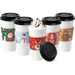 Bicchieri di Carta Natalizi Usa e Getta da 20 oz con Coperchi, Confezione da 50 con Manicotti Anti-Goccia, Bicchieri Durevoli per le Feste - Product Image 1