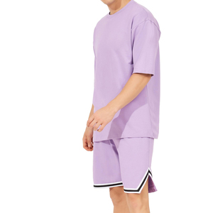 Ensemble T-shirt et short en coton tricoté uni unisexe personnalisé – Tenue deux pièces respirante pour l'été, le streetwear, la gym et le quotidien - Product Image 2