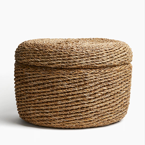 ตะกร้าหญ้าทะเลพร้อมฝาสาน ตะกร้าเก็บของทำมือ ขายส่ง เป็นมิตรกับสิ่งแวดล้อม ผลิตในเวียดนาม - Product Image 1