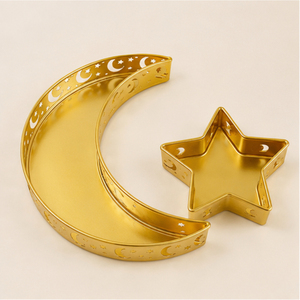 <b>Gold</b> Metal Ramadan <b>Serving</b> <b>Tray</b> Set Hollow Out Crescent Moon Star Shaped Eid Mubarak Food Dessert Platter Muslim Party Table - Product Image 3