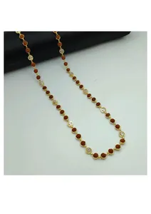 Elegante Collar de Cuentas Rudraksha Chapado en Oro con Dijes Om Espirituales Hindúes y Circonitas para Mujer y Hombre - Product Image 3