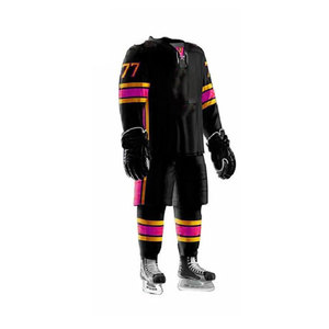 Unisex Ice Hockey Uniform Solid <b>Black</b> Full Sleeve V-Neck Moisture Wicking Fitted Jersey <b>Pants</b> Set 100% Polyester - Product Image 4