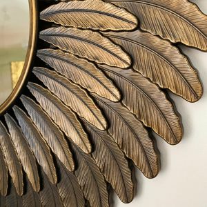 Vintage Feather Sunburst <b>Wall</b> <b>Mirror</b> Decorative <b>Round</b> Accent <b>Mirror</b> for Living Room Bedroom Entryway - Product Image 3