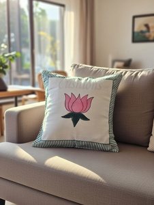 Elegant Lotus Flower Cushion <b>Cover</b> Hand Block Printed Cotton <b>Sofa</b> <b>Throw</b> Pillow <b>Cover</b> for Home Furnishing - Product Image 1