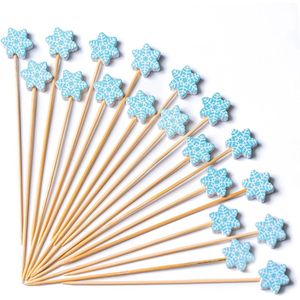 Christmas Snowflake Cocktail Picks 4.7 Inch 100pcs Bamboo Fancy Skewers <b>Toothpicks</b> for Appetizers Food Party Decoration Sets - Product Image 1
