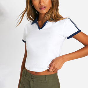 Collier idéal pour un style décontracté quotidien, t-shirt polo élégant et ajusté pour femme, mélange respirant de coton et de polyester, manches courtes, classique. - Product Image 5