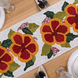 Nappe de table luxueuse en coton satiné brodée à la main avec des motifs floraux rayés pour la décoration de la maison et des restaurants - Product Image 5