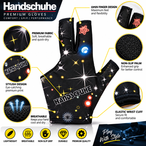 Gant de billard sans doigts à imprimé étoiles, prix d'usine en gros, ambidextre, unisexe, fermeture auto-agrippante, extensible, toutes saisons - Product Image 3