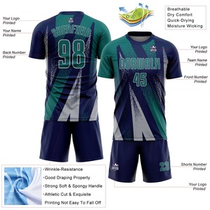Maillot de football personnalisé sublimé unisexe à manches courtes, en polyester anti-humidité, motif rayé, col rond, vêtements de sport pour adultes - Product Image 3