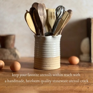 Porte-ustensiles en céramique artisanale, double couche, finition texturée, résistant à la chaleur, grande capacité, organisateur de cuisine - Product Image 4
