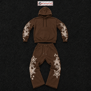 Conjunto Deportivo Informal Unisex con Capucha y Estampado de Estrellas Marrones, Sudadera y Pantalones Largos de Algodón, Ropa Deportiva Informal para Otoño en Oferta - Product Image 5