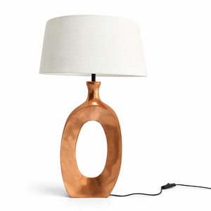 Lámpara de metal decorativa para sala de estar, soporte de lámpara ovalado creativo, bombillas halógenas y LED, luz blanca cálida, tela de lino minimalista - Product Image 1